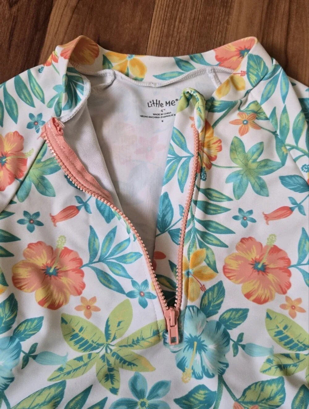 Little Me Girls 4T Hawaiian Floral One Piece Long Sleeve Rashguard EUC